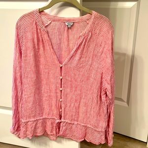 Rails Marti Scarlet Stripe Linen Blend Peplum Button Up Blouse L